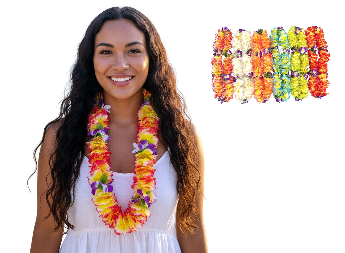 collier de fleurs épais tahiti hawaï multicolores 60mm mix
