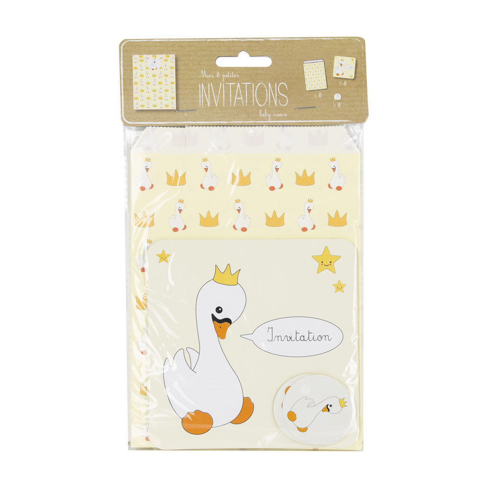 SET 8 INVITATIONS BABY SWAN