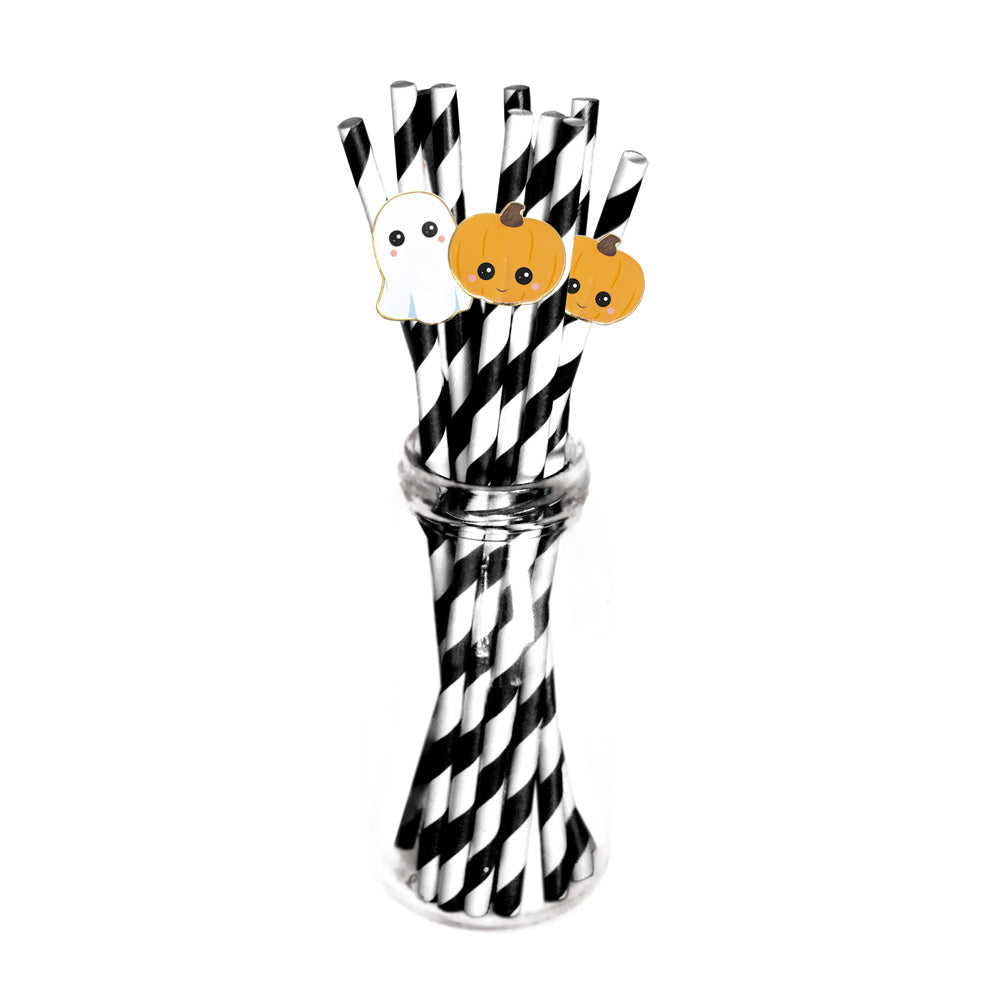 SET 10 PAILLES RAYEES NOIRES ET BLANCHES SWEETY HALLOWEEN