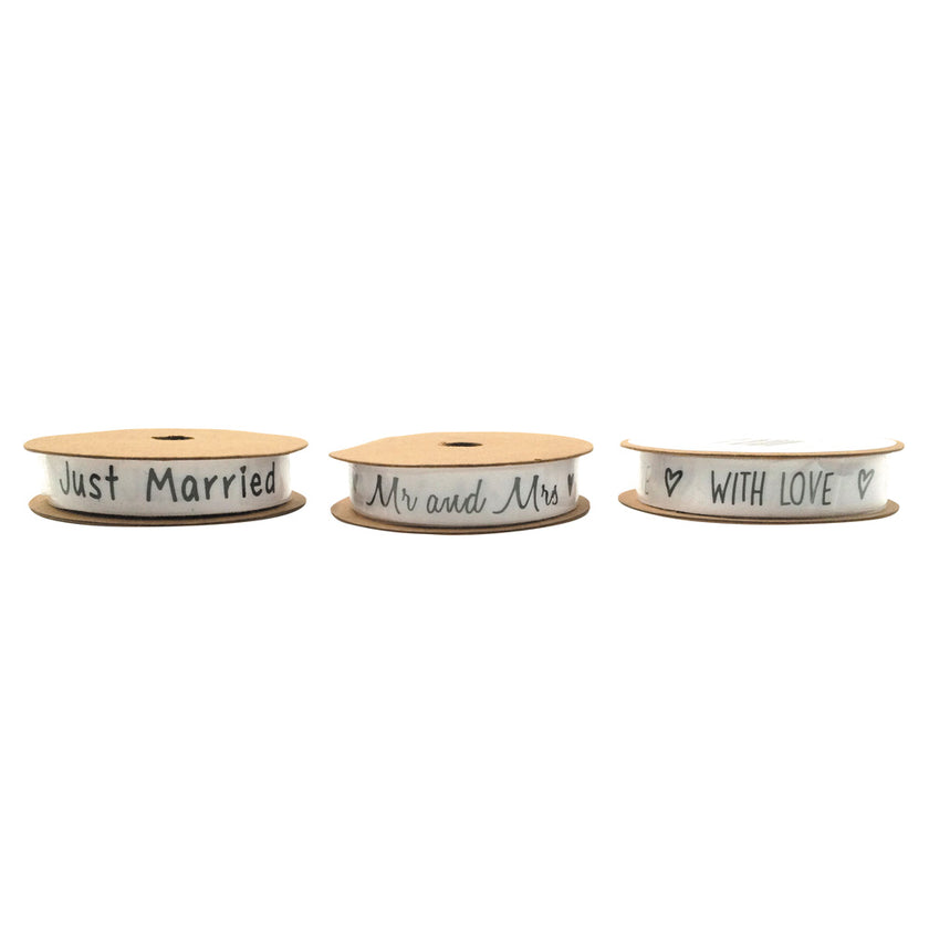 SET DE 3 ROULEAUX DE RUBAN IMPRIME MARIAGE