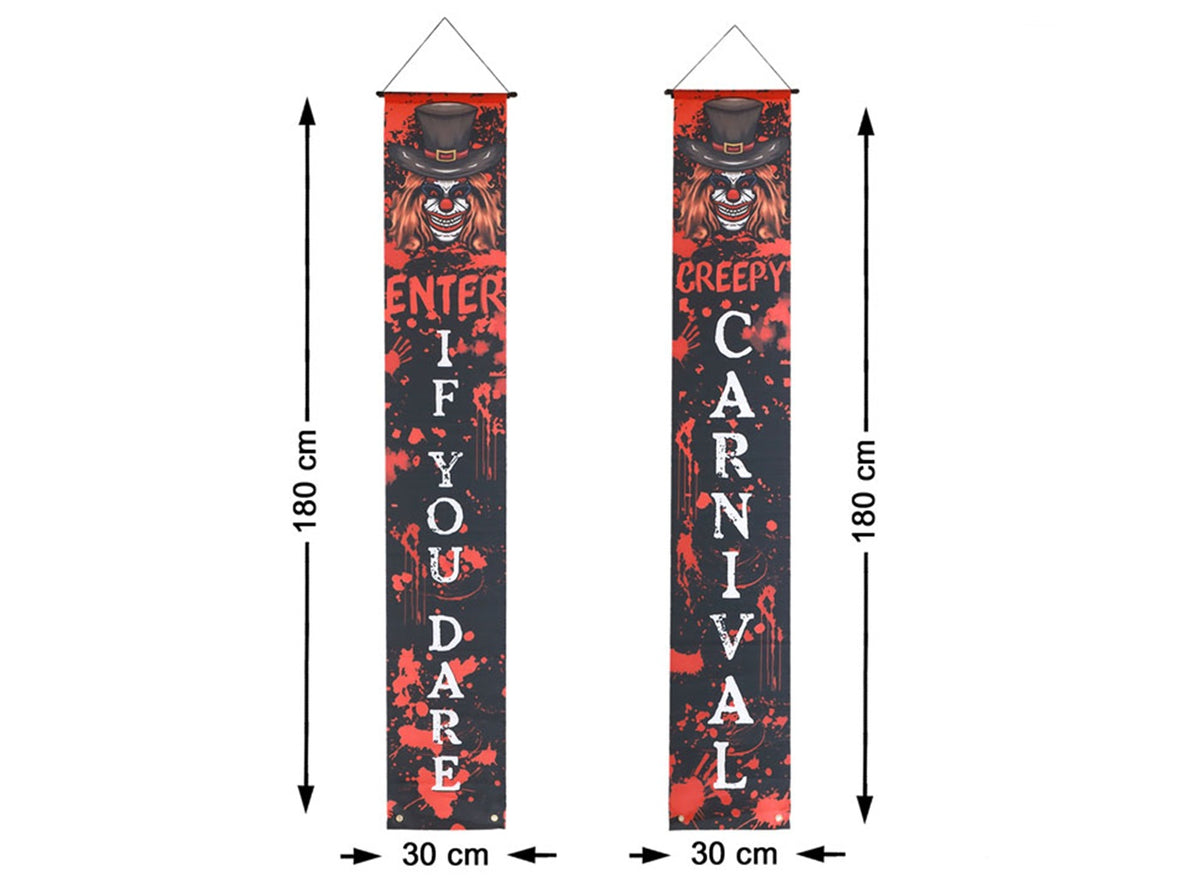 lot de 2 bannières halloween clown noir rouge 180x30cm