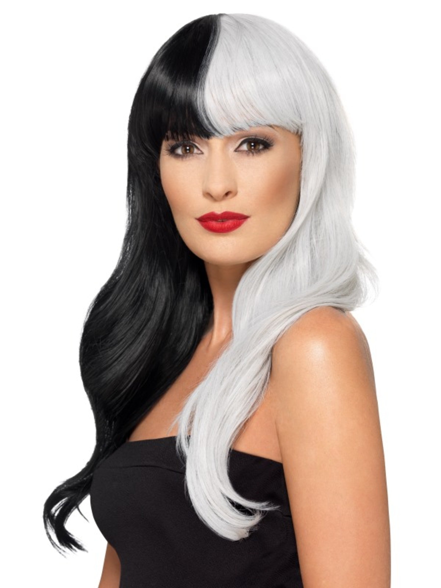 Perruque sorcière deluxe blanche et noire femme