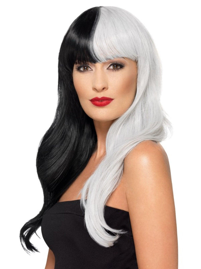Perruque sorcière deluxe blanche et noire femme