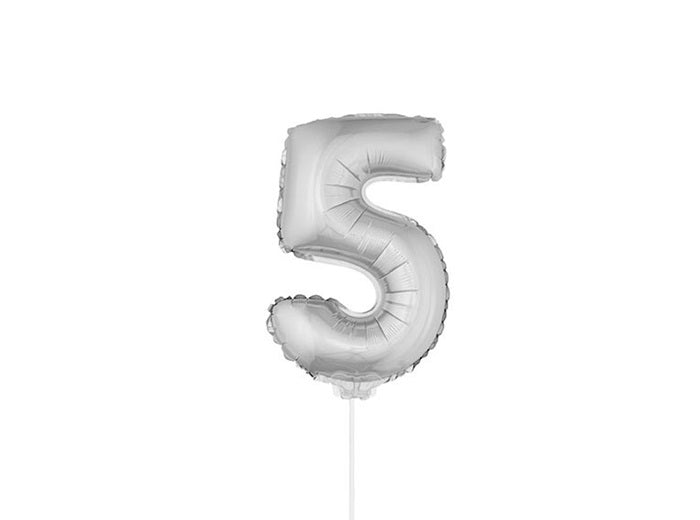 ballon chiffre 5 en aluminium avec bâton argent 40cm