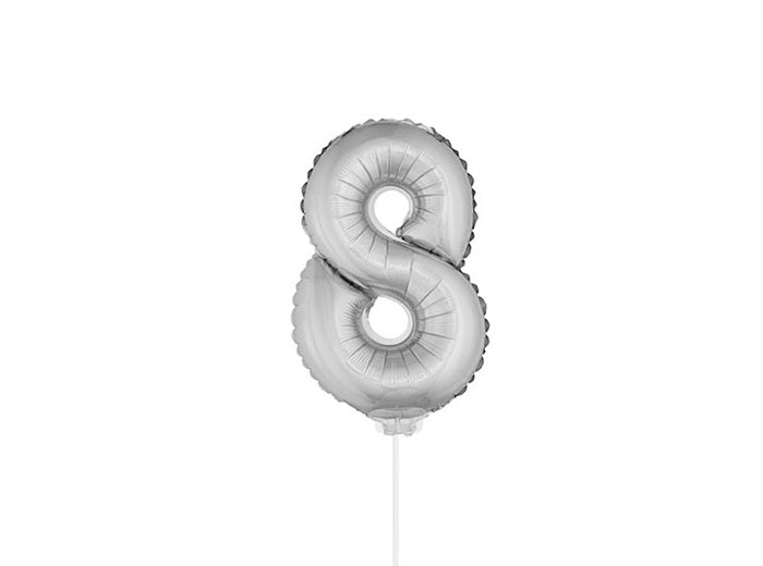 ballon chiffre 8 en aluminium avec bâton argent 40cm