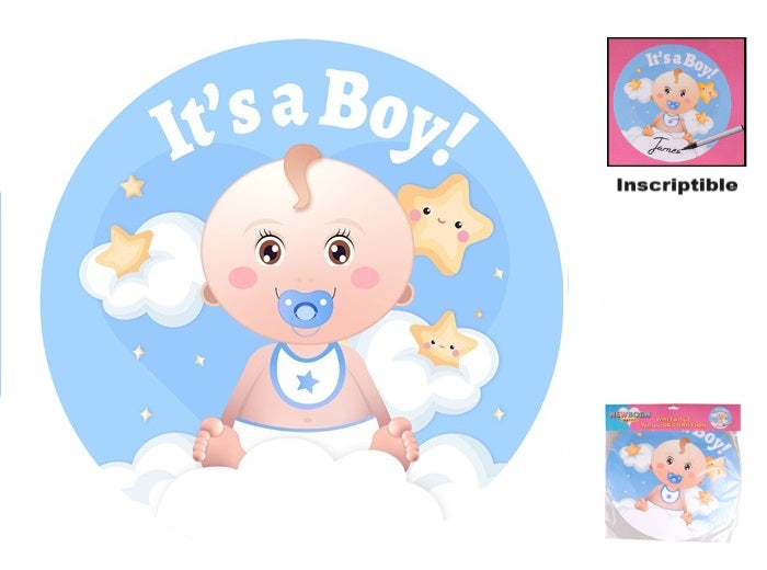 décoration murale it's a boy! inscriptible bleu 50cm