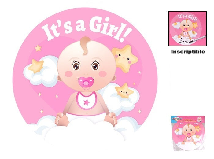 décoration murale it's a girl! inscriptible rose 50cm