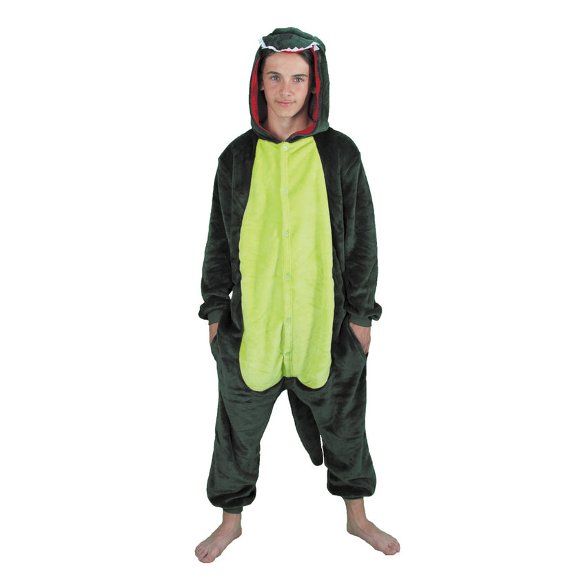 Costume kigurumi dino vert enfant