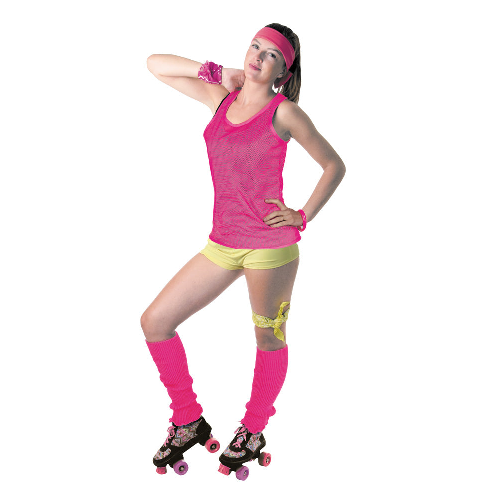 Debardeur fishnet 80's rose fluo