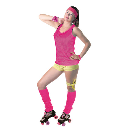 Debardeur fishnet 80's rose fluo