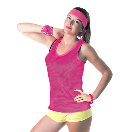 Debardeur fishnet 80's rose fluo