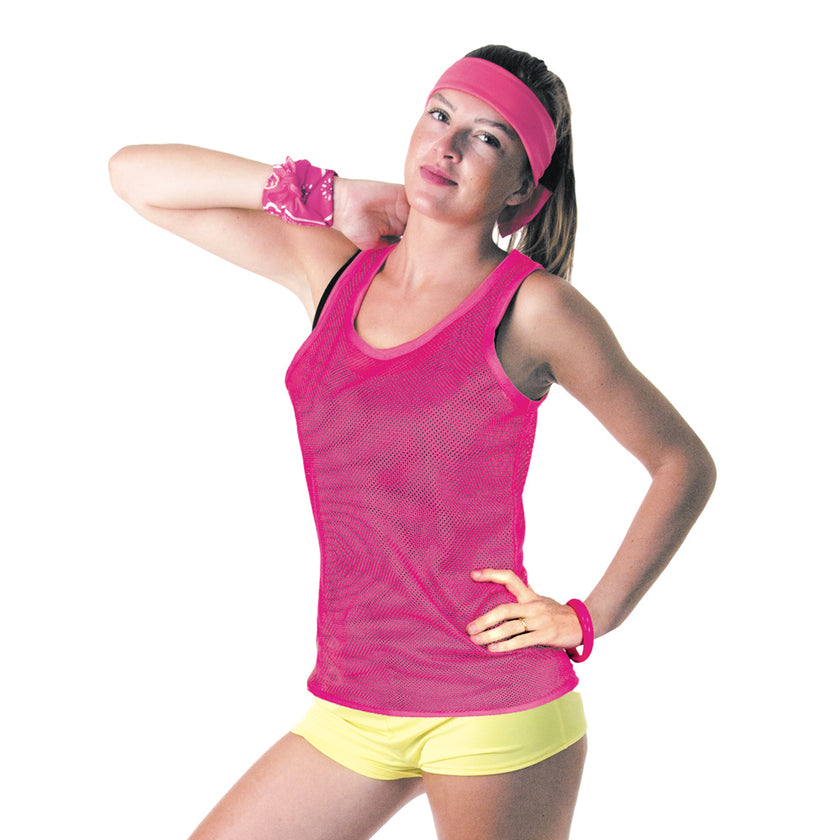 Debardeur fishnet 80's rose fluo