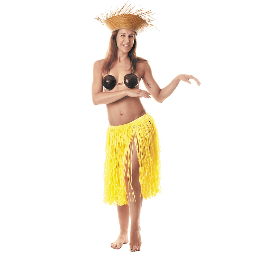 JUPE HAWAI RAPHIA JAUNE 60CM