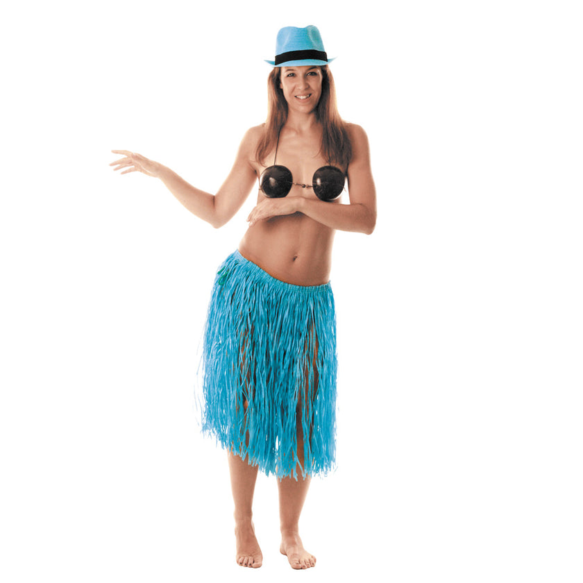 JUPE HAWAI RAPHIA BLEU 60CM