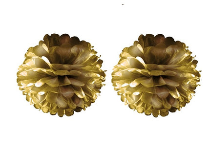 lot de 2 boules pompons métallisés or 30cm