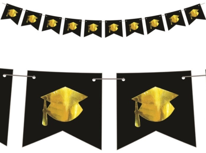 guirlande drapeaux étudiant diplomé noir et or 5m