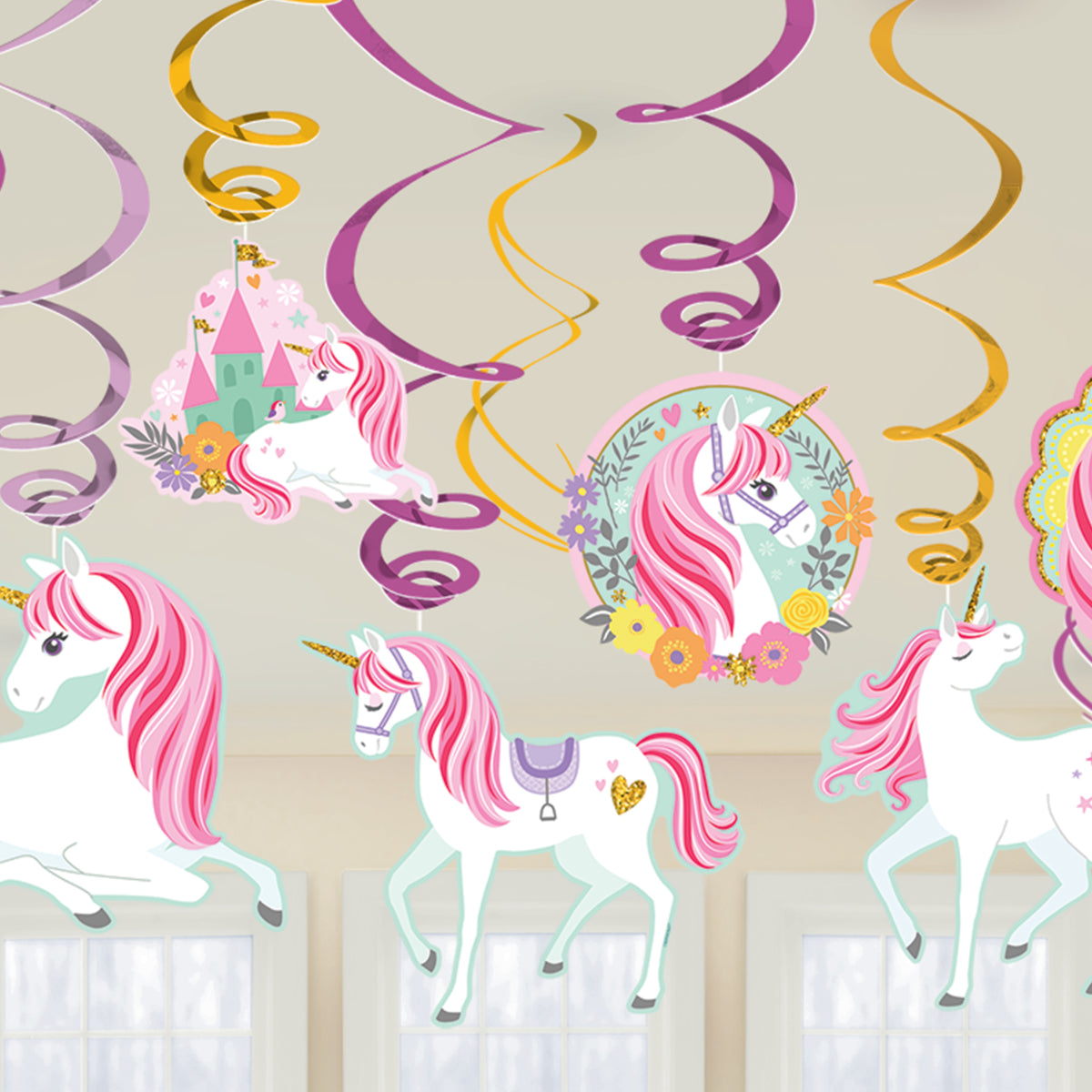 Kit de 12 décorations suspendues de princesse licorne