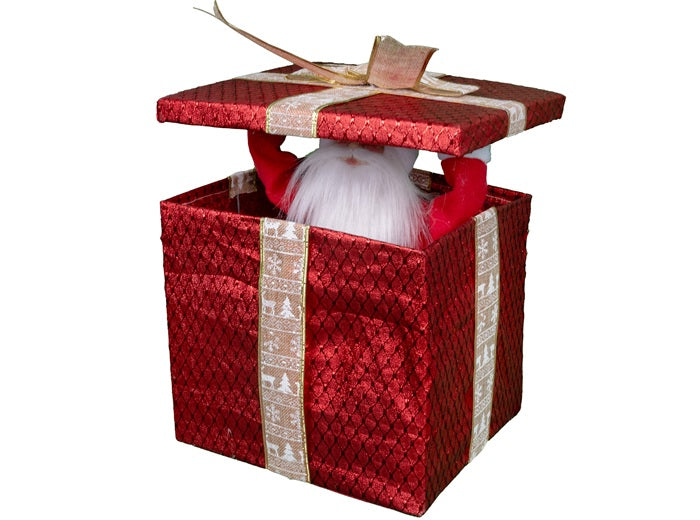 paquet cadeau avec père noël lumineux sonore et motoris 30x30cm