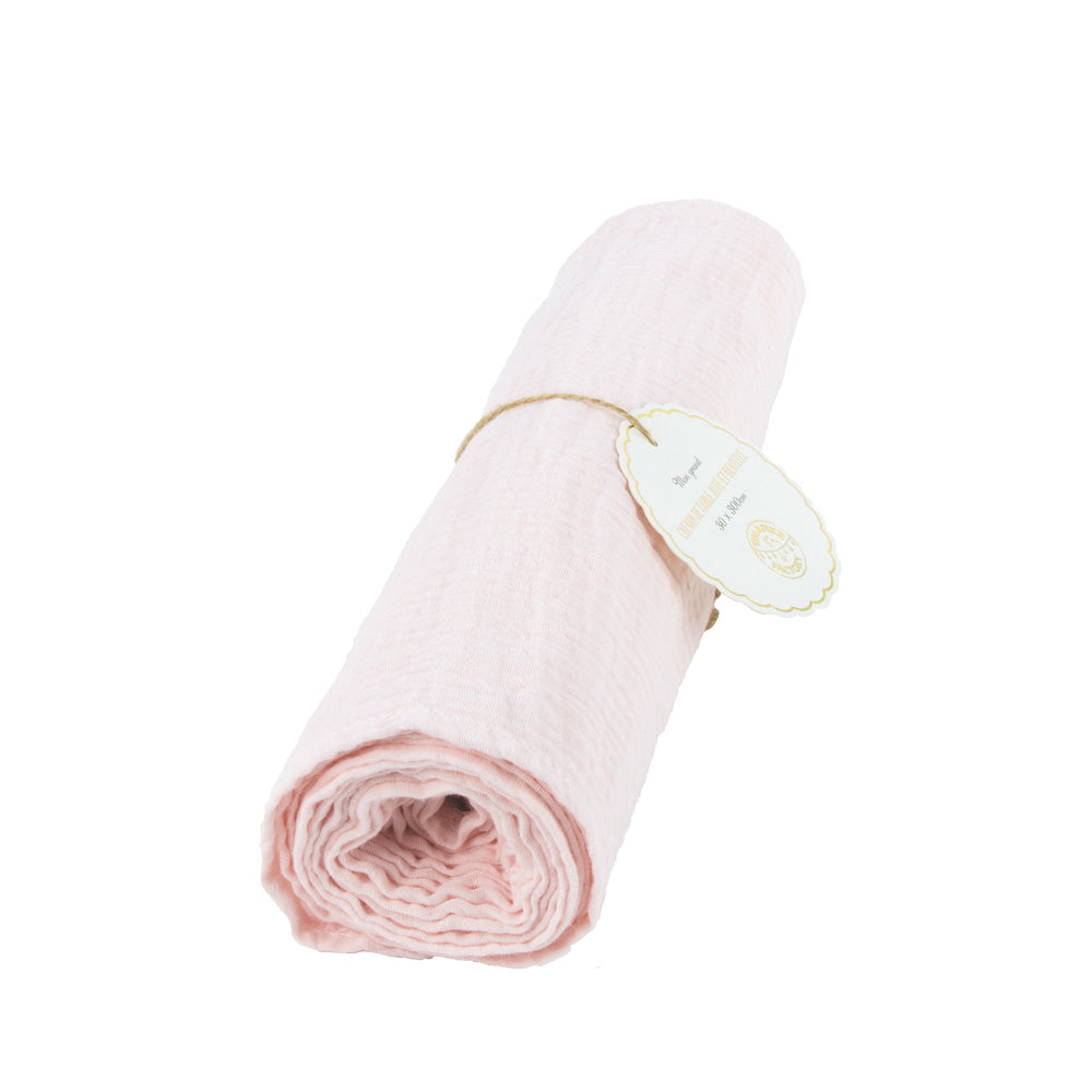 CHEMIN DE TABLE GAZE DE COTON ROSE PASTEL 300X30CM