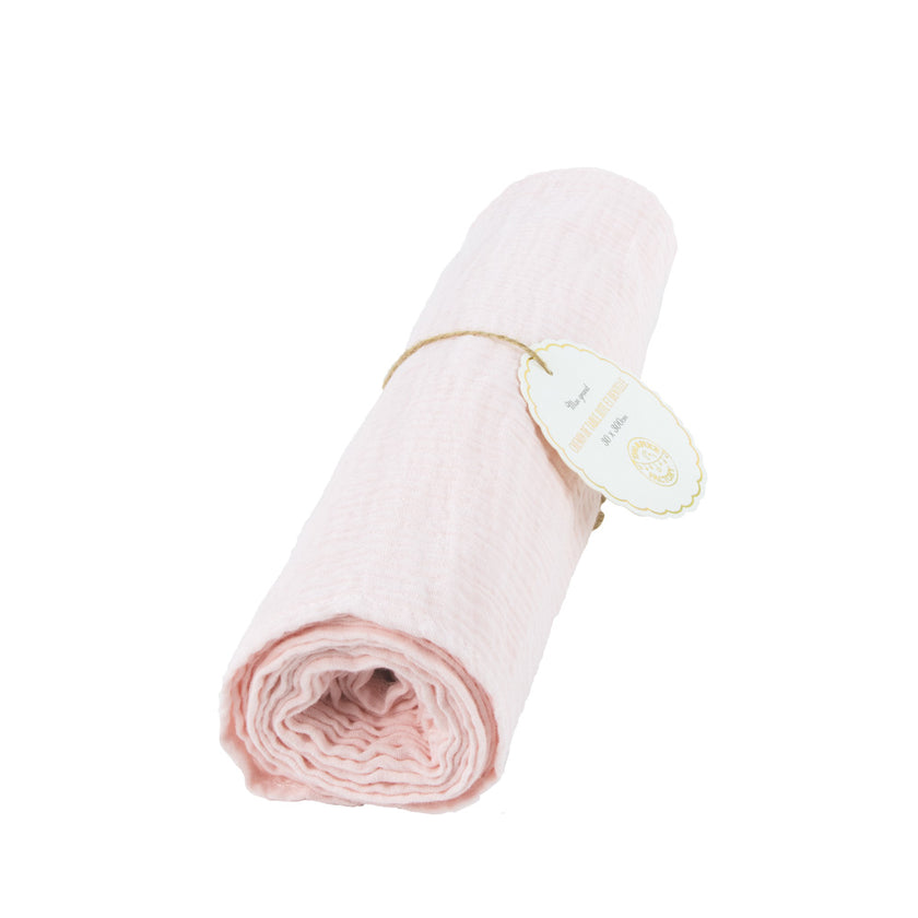 CHEMIN DE TABLE GAZE DE COTON ROSE PASTEL 300X30CM