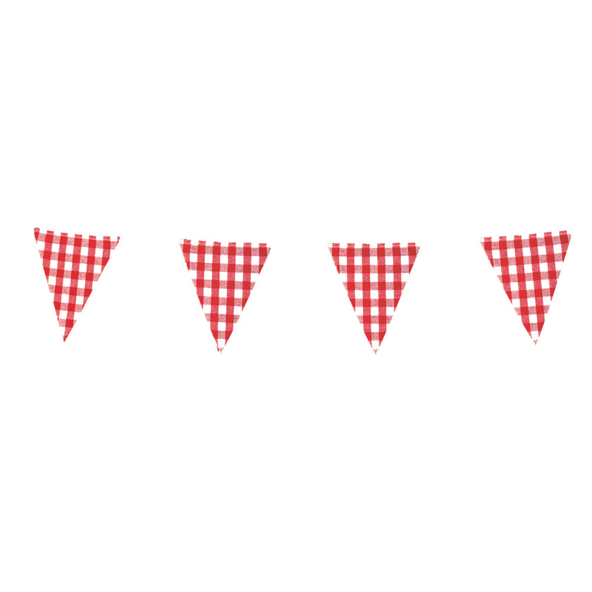 GUIRLANDE GUINGUETTE EN TISSU VICHY ET GALON VINTAGE 3M