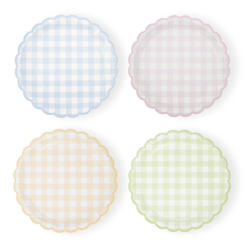 Assiettes festonnees vichy pastel 4 coul ass  23cm x 8