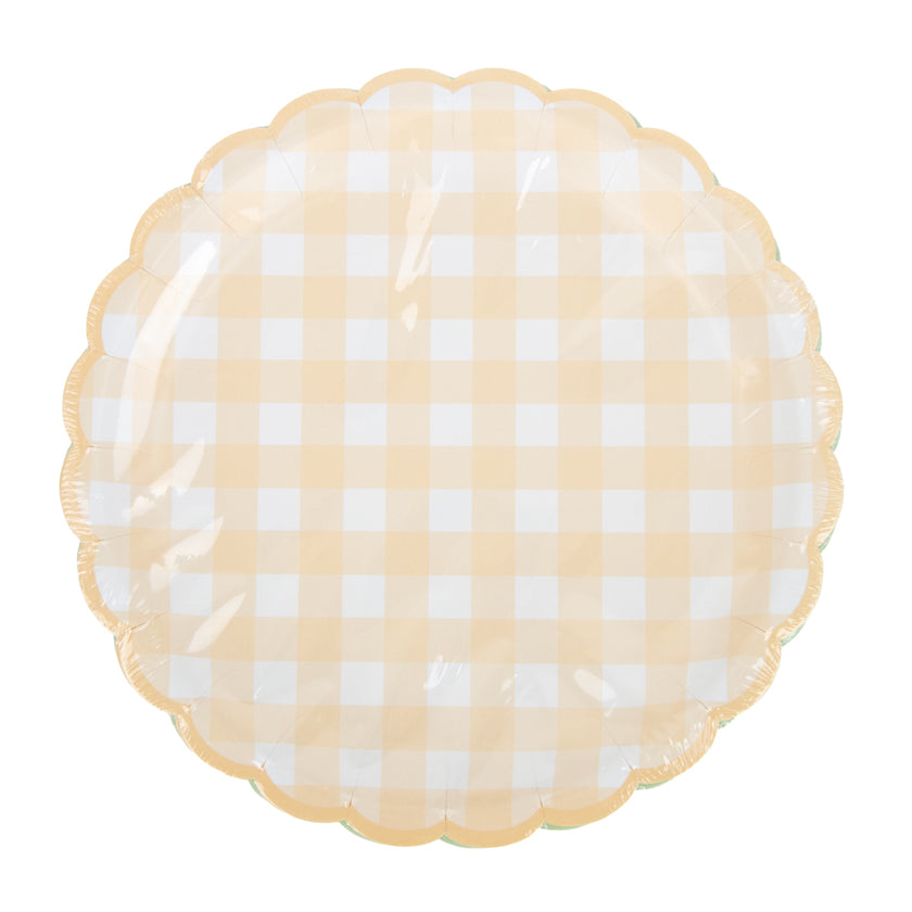 Assiettes festonnees vichy pastel 4 coul ass  23cm x 8