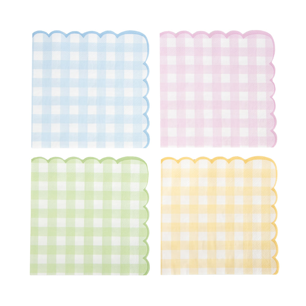 SERVIETTES FESTONNEES 33X33CM VICHY 4 COUL PASTEL ASSX 16