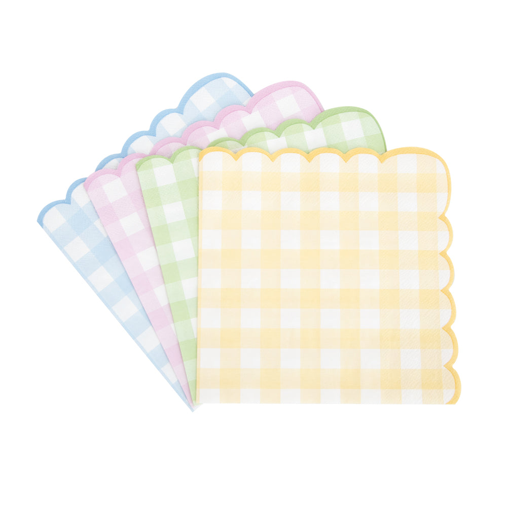 SERVIETTES FESTONNEES 33X33CM VICHY 4 COUL PASTEL ASSX 16