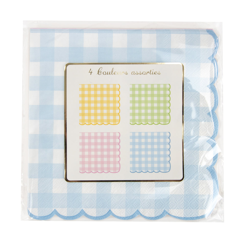 SERVIETTES FESTONNEES 33X33CM VICHY 4 COUL PASTEL ASSX 16