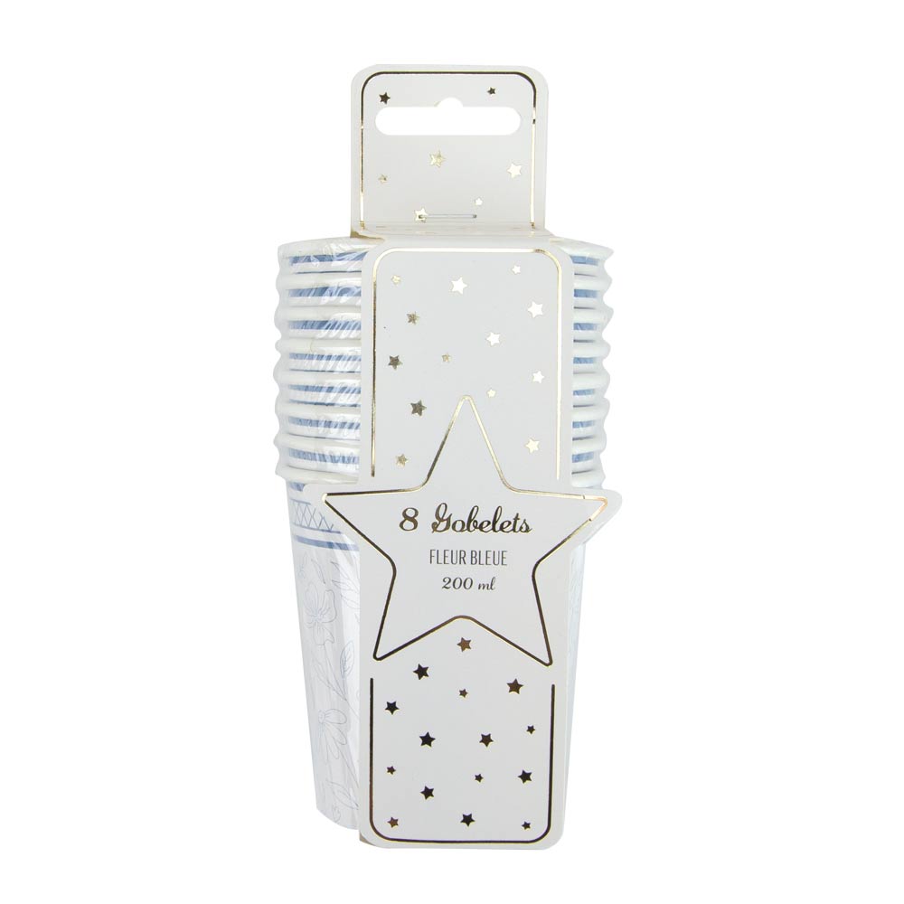 GOBELETS 200ML FLEUR BLEUE X 8
