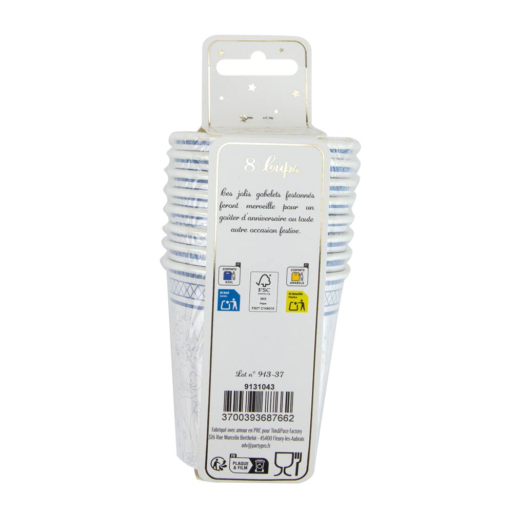GOBELETS 200ML FLEUR BLEUE X 8