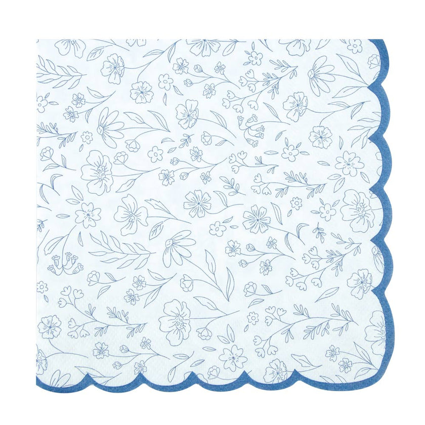 SERVIETTES FESTONNEES 33X33CM FLEUR BLEUE X 16
