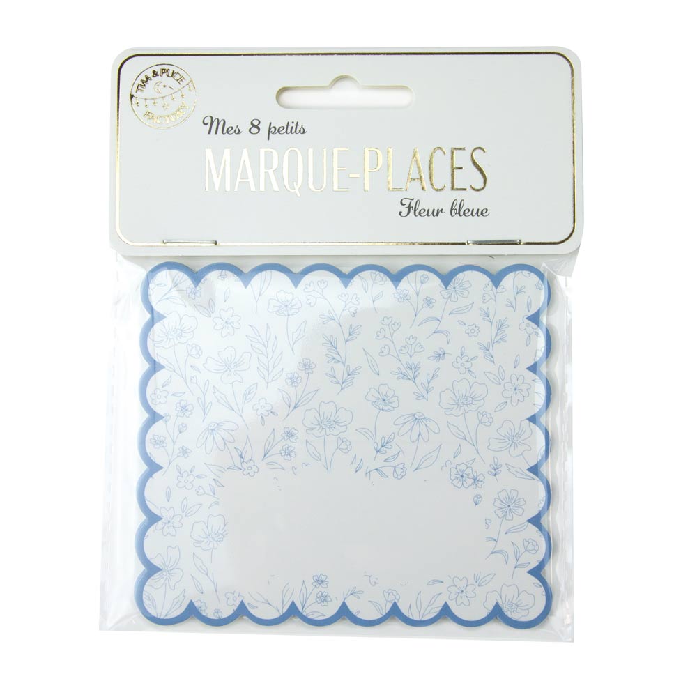 MARQUE-PLACES FESTONNES FLEUR BLEUE X 8PCS