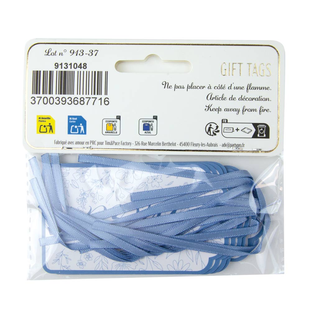 ETIQUETTES CADEAUX FLEUR BLEUE X 10