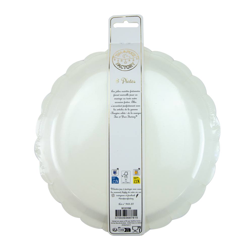 ASSIETTES FESTONNEES 23CM FOUGERE WHITE X 8