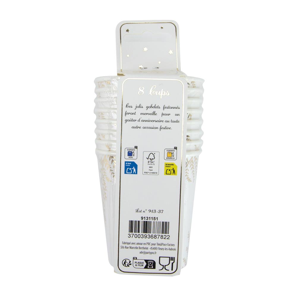 GOBELETS FESTONNES 200ML FOUGERE WHITE X 8