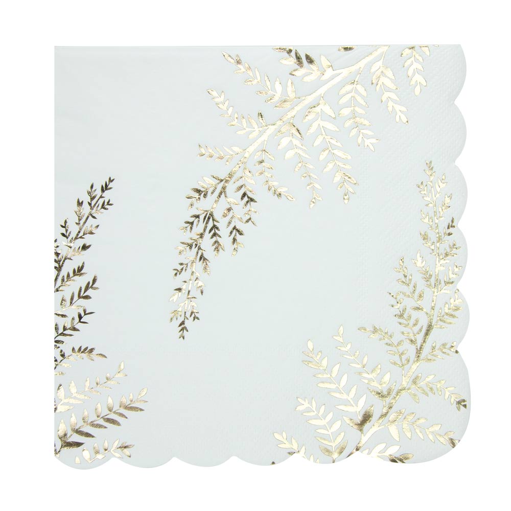SERVIETTES FESTONNEES 33X33CM FOUGERE WHITE X 16