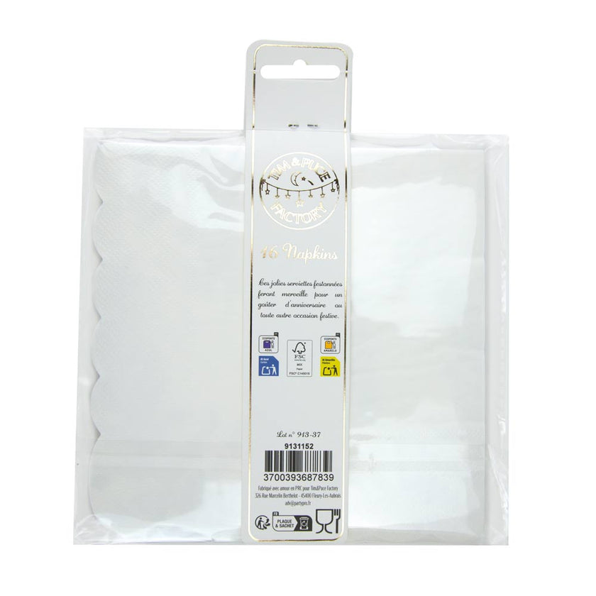 SERVIETTES FESTONNEES 33X33CM FOUGERE WHITE X 16