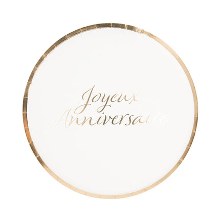 Assiettes rondes 22cm joyeux anniversaire rose gold  x 8