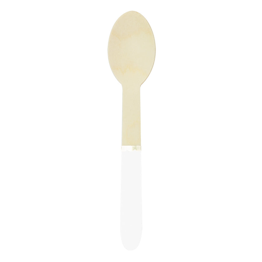 PETITES CUILLERES EN BOIS BLANCHES ET OR X 8