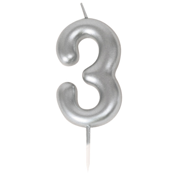 Bougie chiffre 3 argentee 1