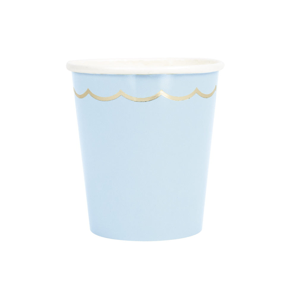 GOBELETS FESTONNES 200ML BLEU PASTEL ET OR X 8