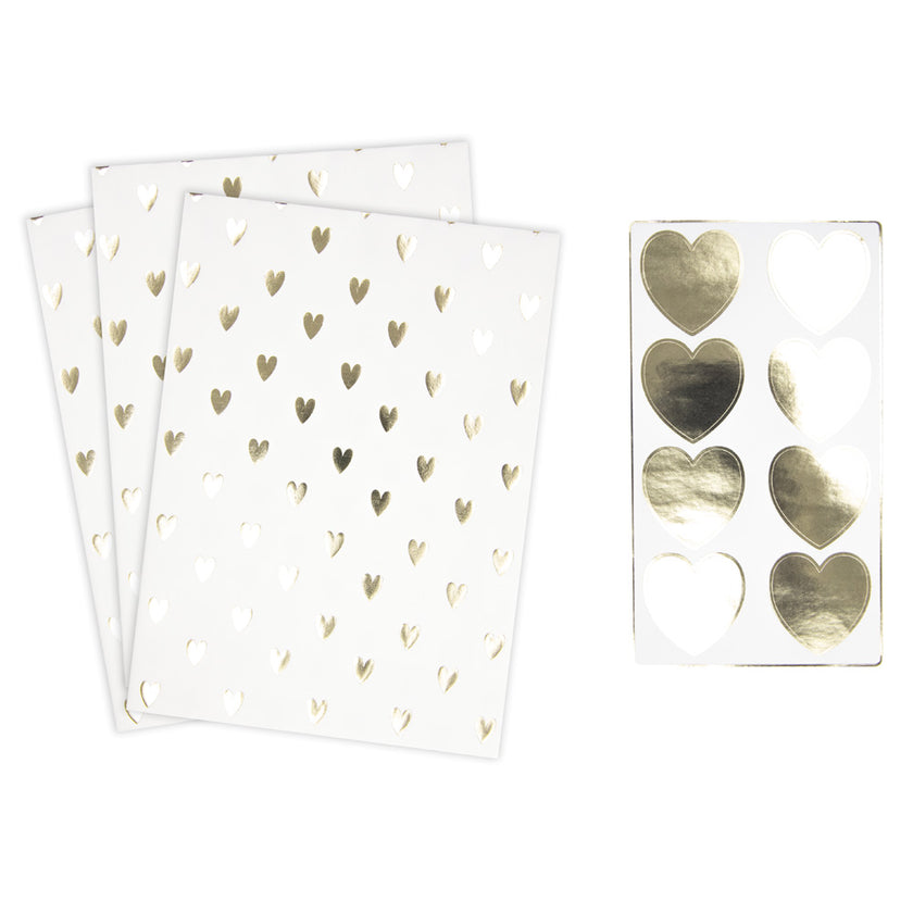 POCHETTES PAPIER PETITS COEURS DORÉS X 8PCS