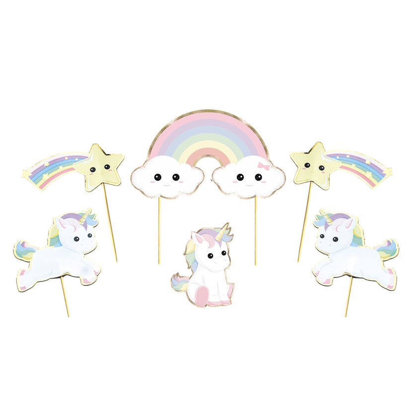 SET DE 6 DECORATIONS BABY LICORNE POUR GATEAUX