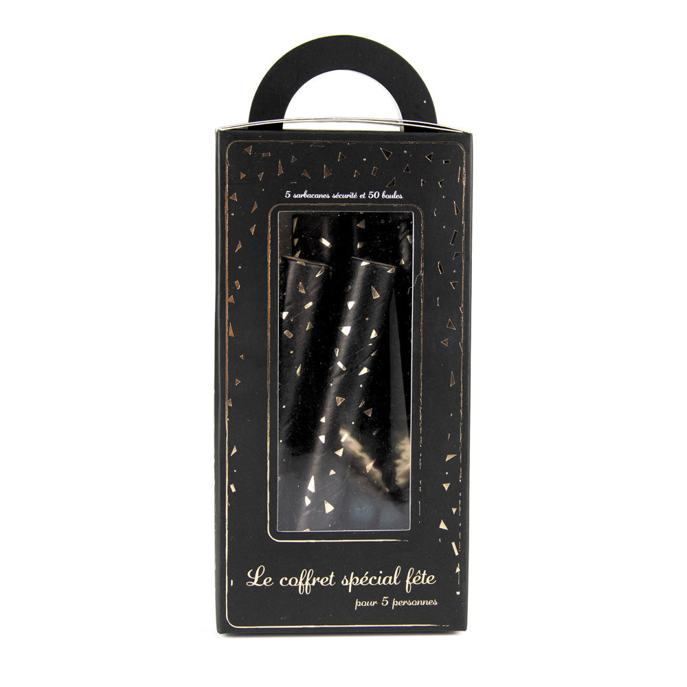 COFFRET 5 SARBACANES + 50 BOULES GOLD PARTY