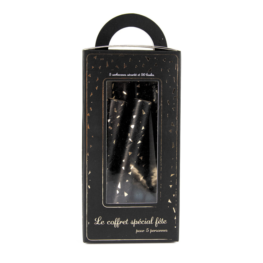 COFFRET 5 SARBACANES + 50 BOULES GOLD PARTY