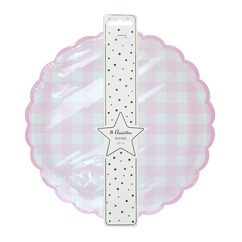 ASSIETTES FESTONNEES VICHY ROSE 23CM X 8