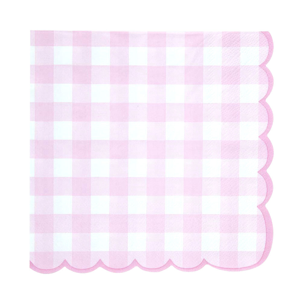 SERVIETTES FESTONNEES 33X33CM VICHY ROSE X 16