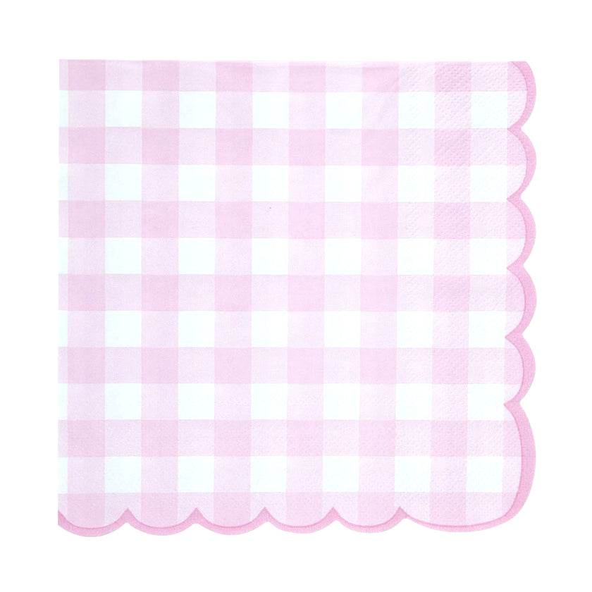 SERVIETTES FESTONNEES 33X33CM VICHY ROSE X 16